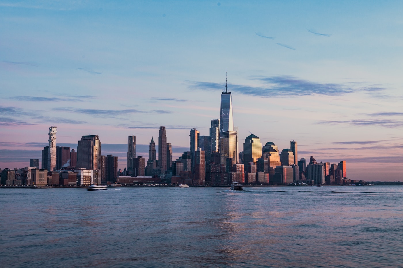A lively New York street at golden hour
